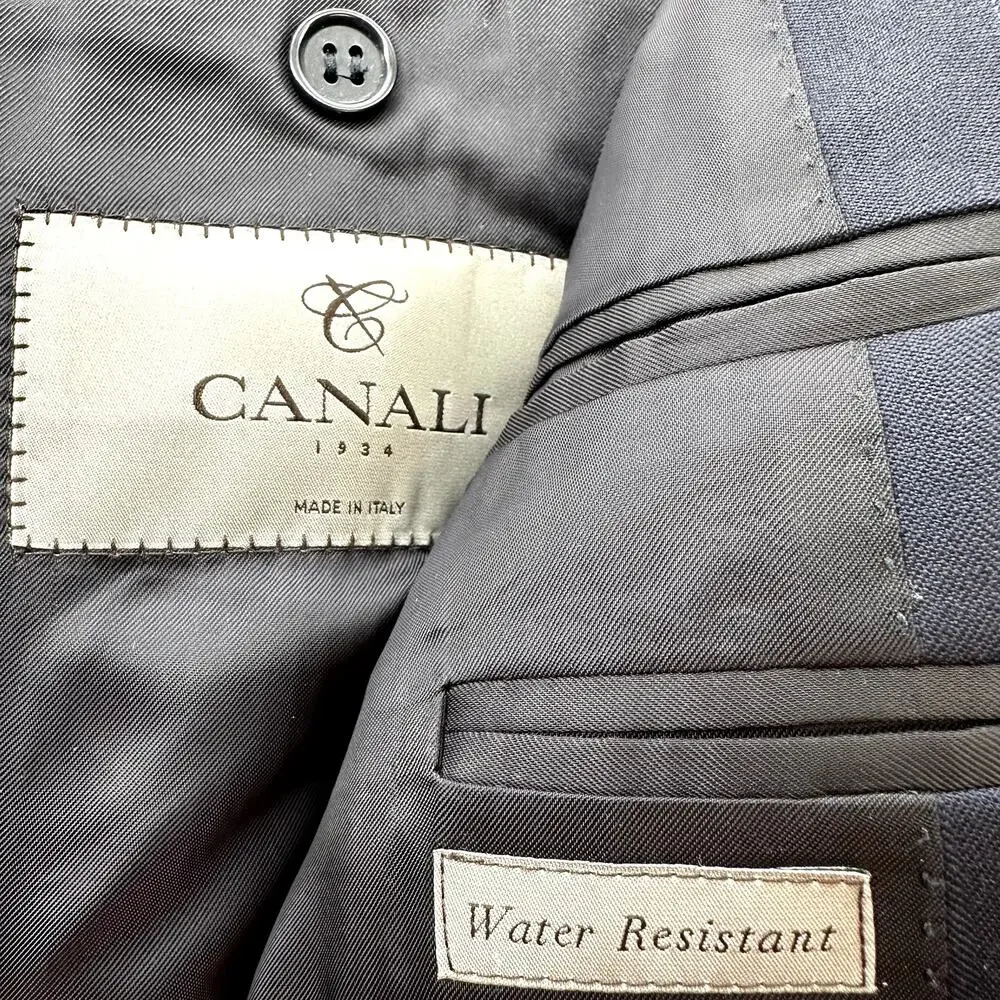 Canali Fine Pinstripe Suit Set Pure Wool Notch Lapel Dress Pants Navy Blue 54R